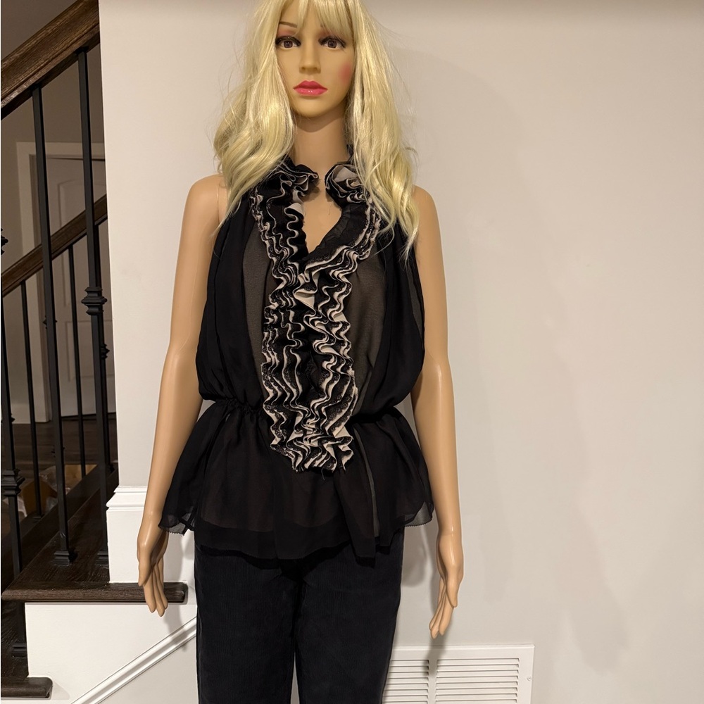 Robert Rodriguez for Neiman Marcus + Target Black & Beige Sleeveless Peplum top